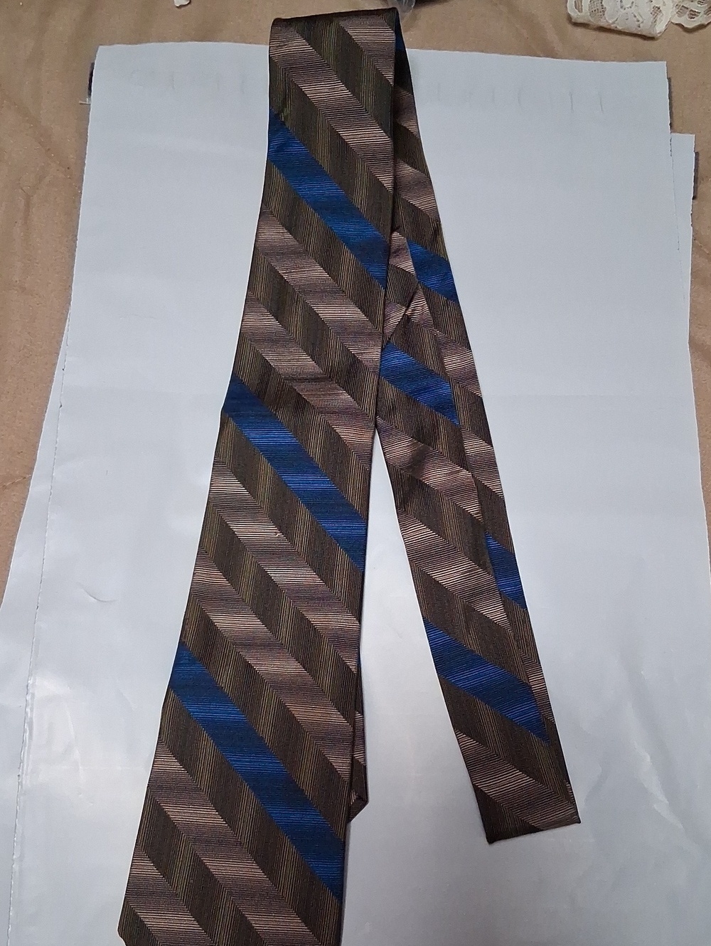 Men's Brown and Blue Diagonal Stripe Tie